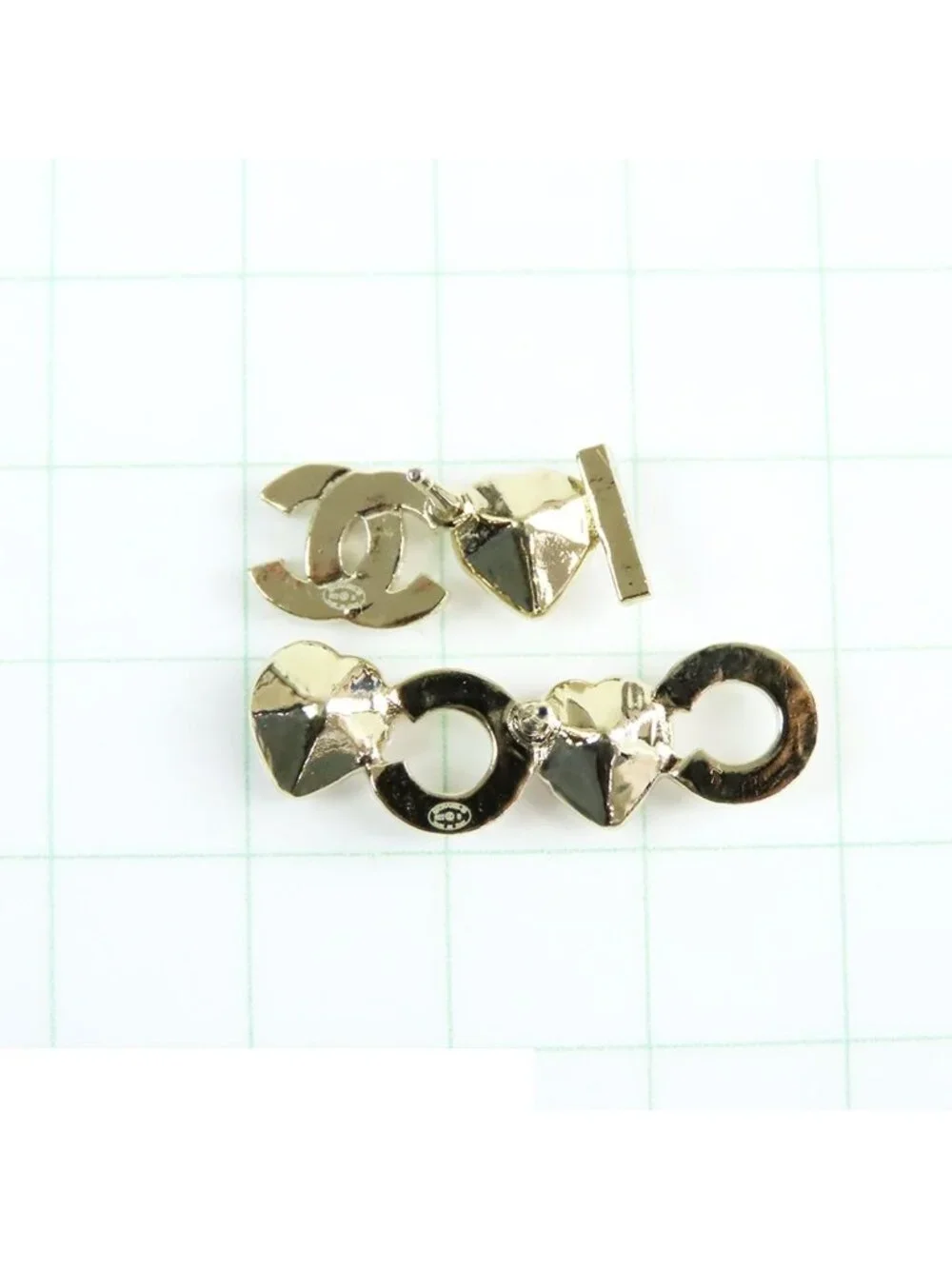 Chanel Earrings Gold Pink Metal Rhinestone I Love CC Logo